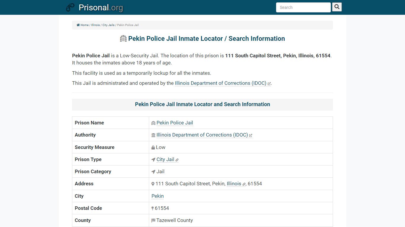 Pekin Police Jail-Inmate Locator/Search Info, Phone, Fax ...