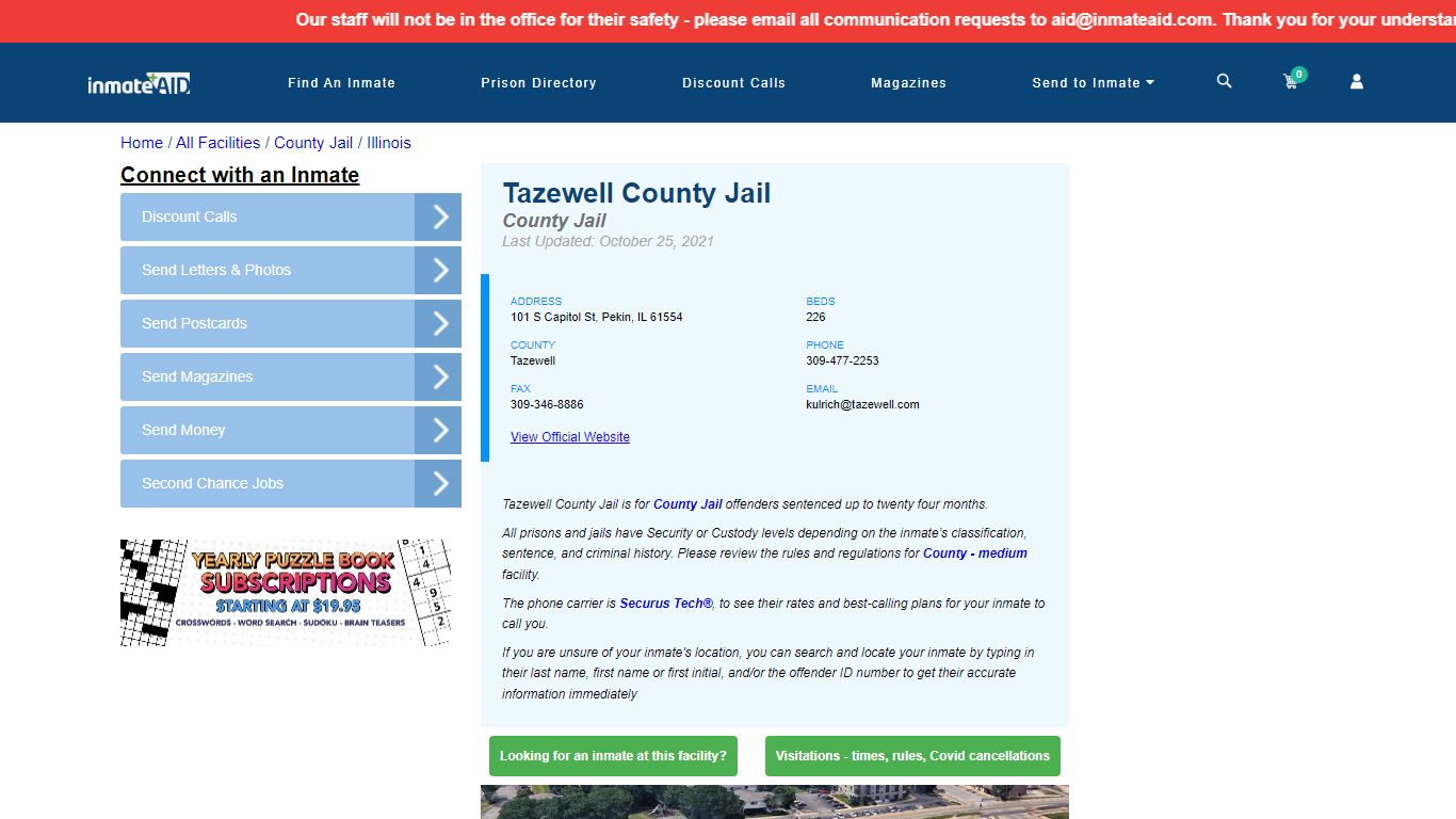 Tazewell County Jail - Inmate Locator - Pekin, IL